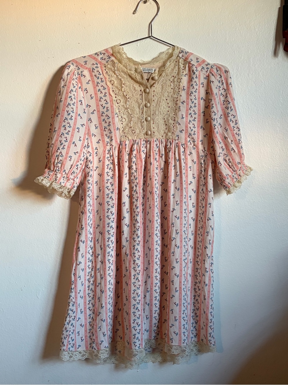 Zara Vintage-Inspired Pink Stripe Lace Yoke Kids Dress